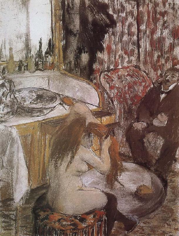 Edgar Degas Naked  doing up her hair oil painting picture